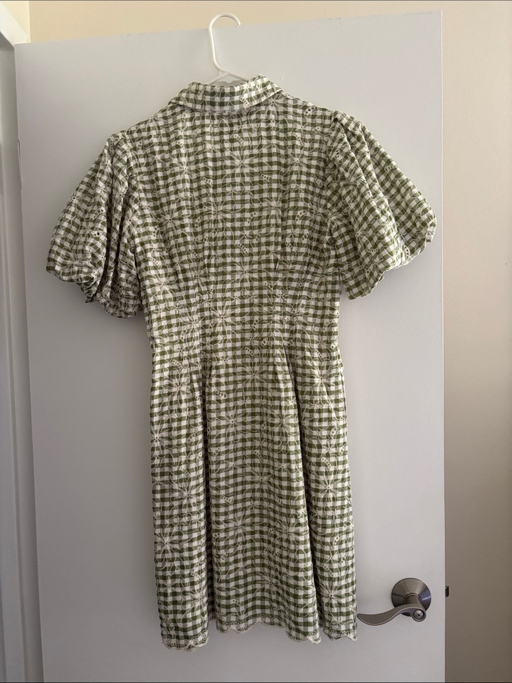 Embroidered Floral Green Gingham Mini Delaney Dress - Picture 3 of 4